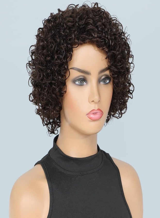 UDU Short Curly Human Hair Wigs For Black Women Dark Brown Human Hair Curly Wigs Non Lace Glueless Wigs Human Hair Side Part Wigs (2#) - Image 3